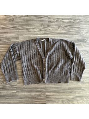 Final Touch Light Brown Ribbed Cardigan Gold Buttons Small